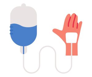 Visual picture showing IV going into a hand